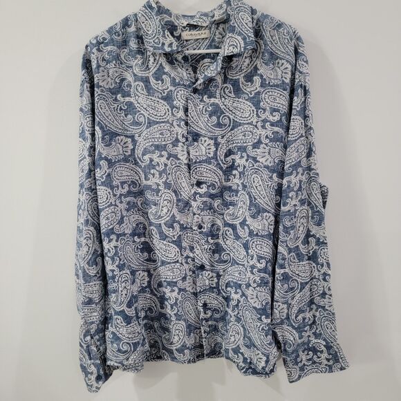 Cubavera Mens Linen Button Up Shirt Size XXL Paisley Blue Floral Summer Beach - Picture 1 of 6